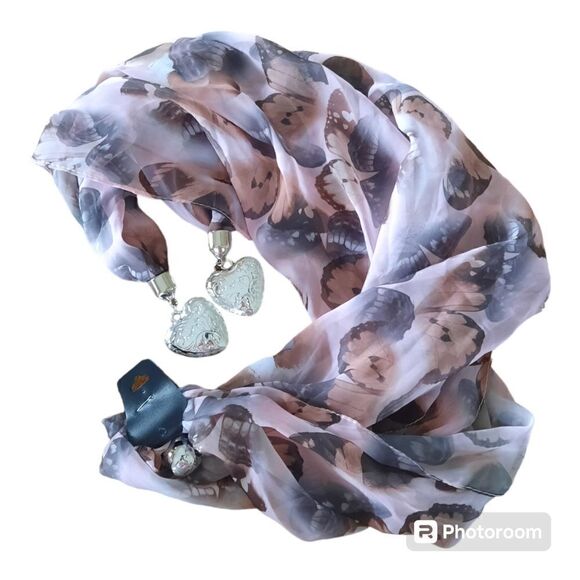 Chiffon Light Weight Embellished Butterfly Scarf - Picture 1 of 4